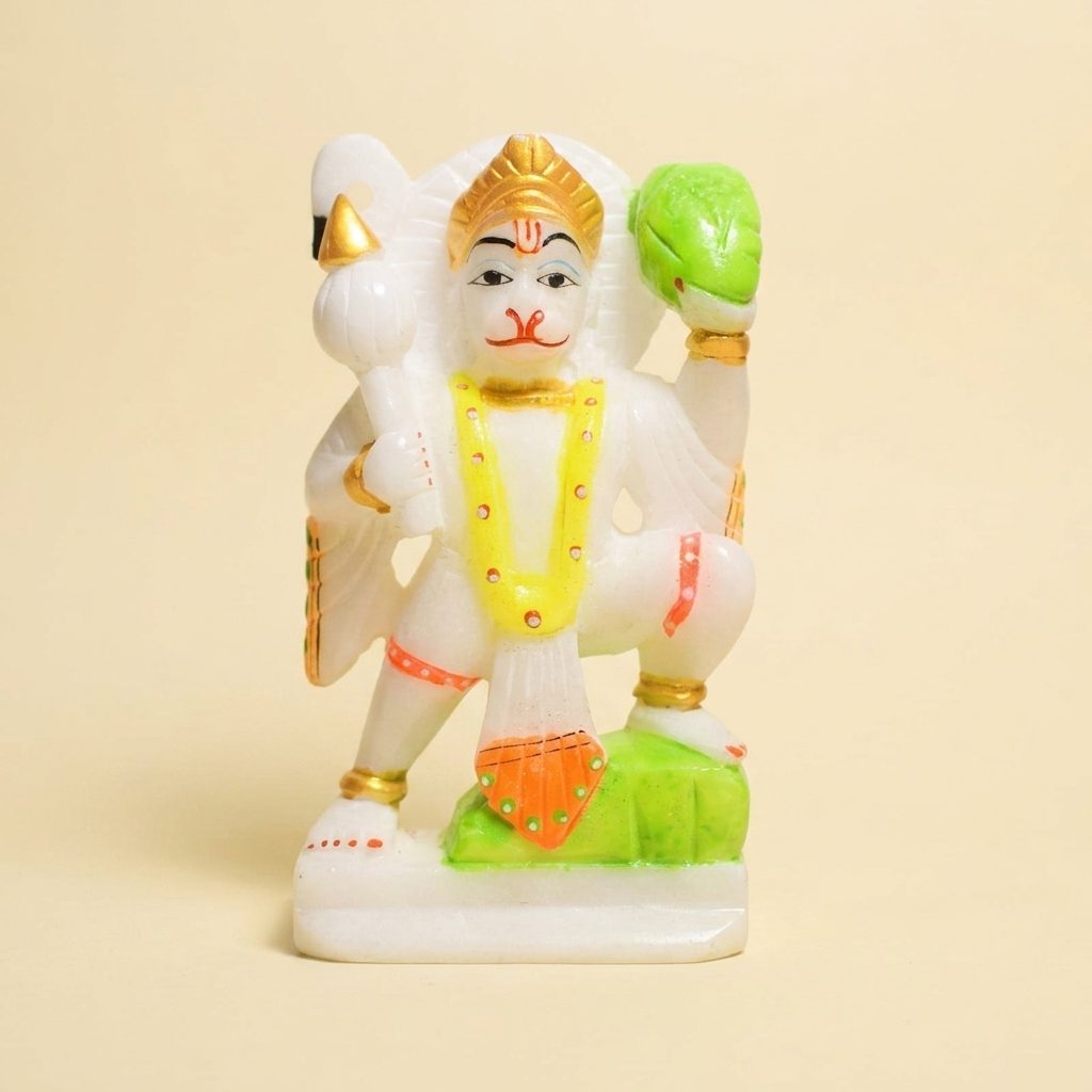 Lord Hanuman, White Marble Statue — 4 Inches