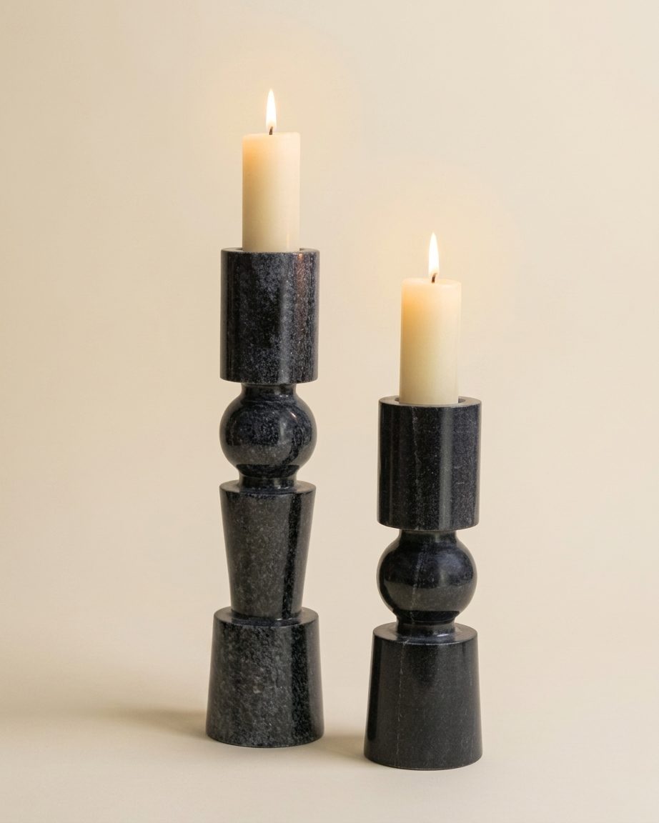 Marble Candle Holder Modern (Black) — 12 Inches