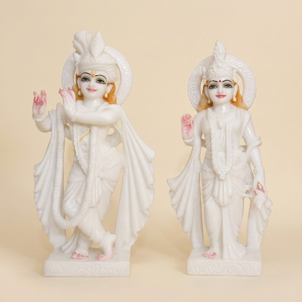 Radha Krishna, 18 Inch, White Marble Statue