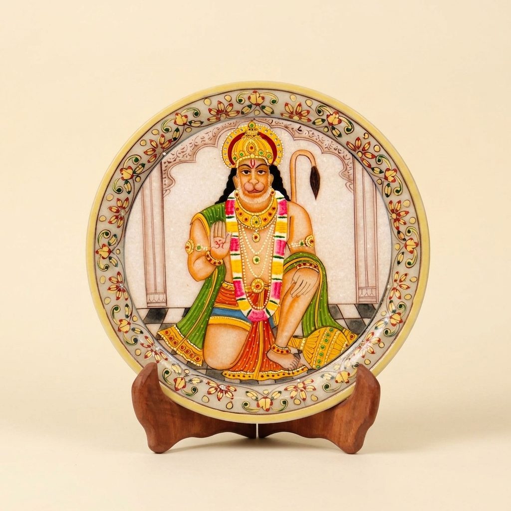 Lord Hanuman, Gold Leaf 9 Inch Marble Decorative Plate