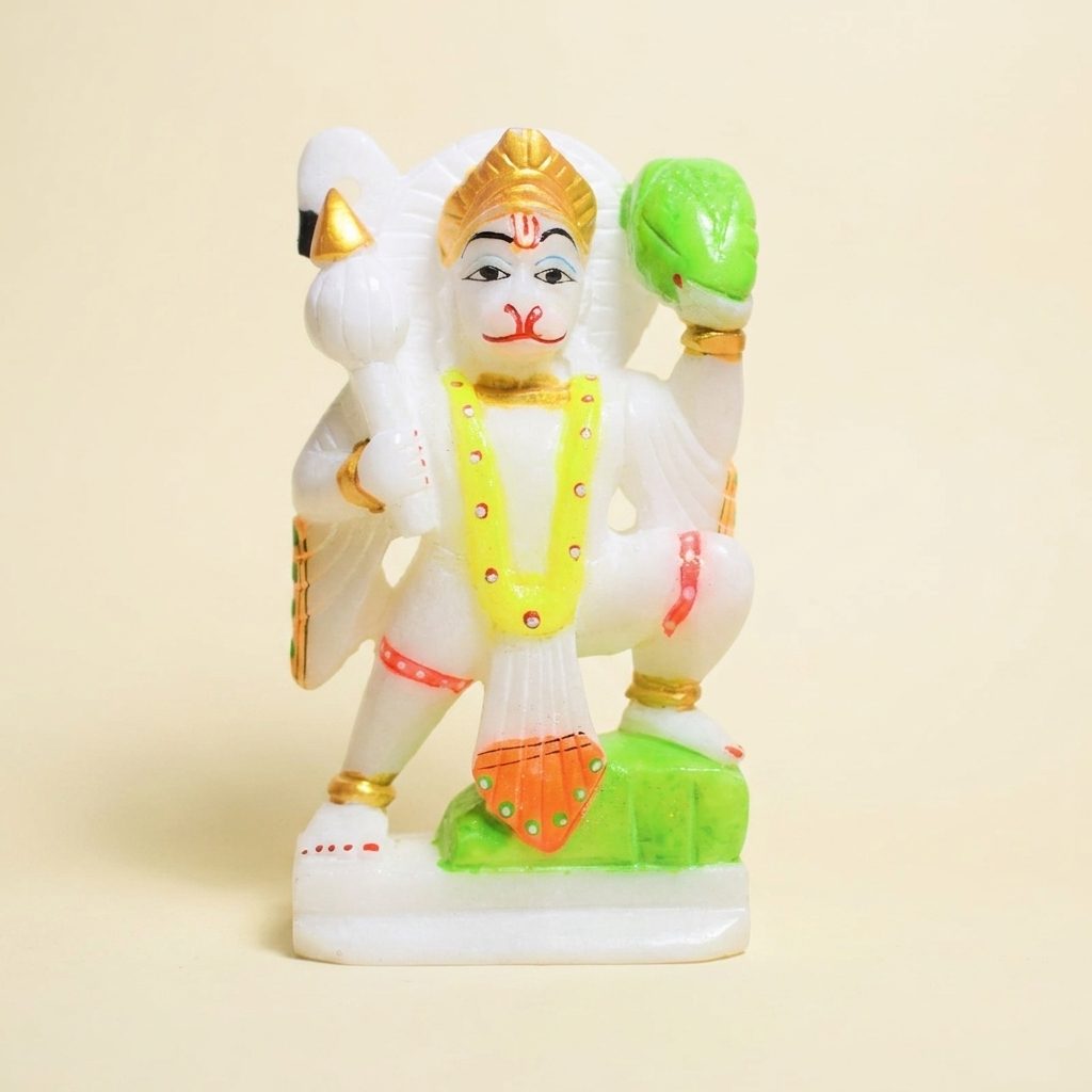 Lord Hanuman, White Marble Statue — 10 Inches