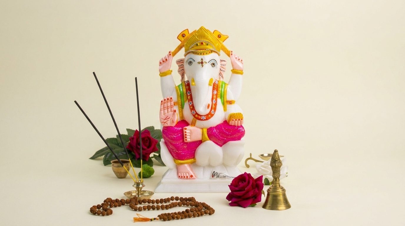 Lord Ganesh, White Marble Statue — 8 Inches, Ethnic
