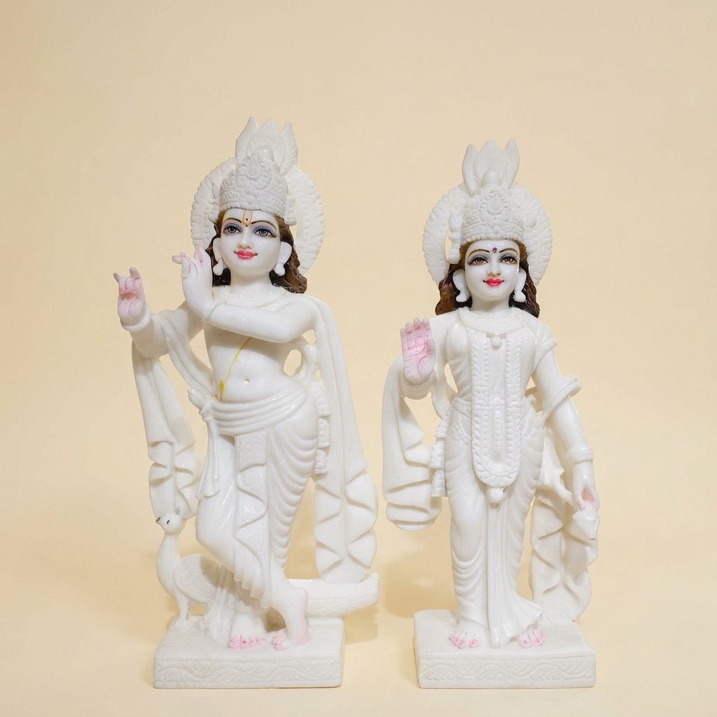 Radha Krishna, 24 Inch, White Marble Murti