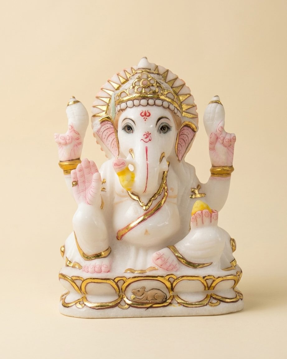Lord Ganesh, 8 Inch, White Marble Statue