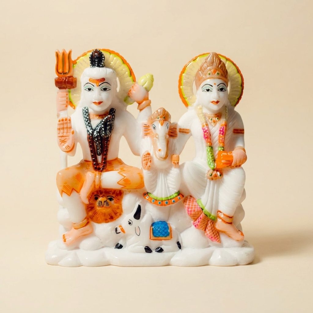 Shiv Parivar White Marble Statue — 6 Inches
