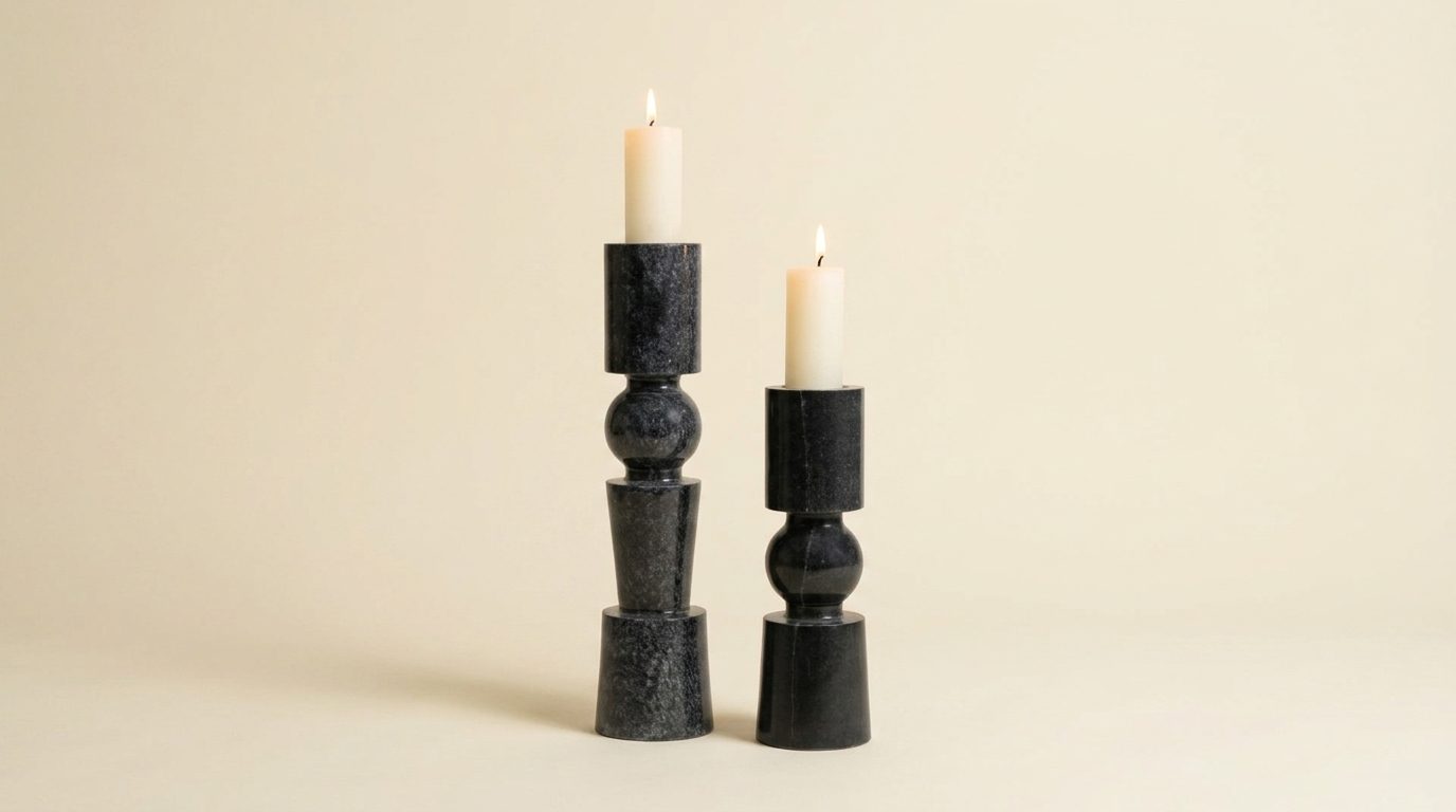 Marble Candle Holder Modern (Black) — 9 Inches