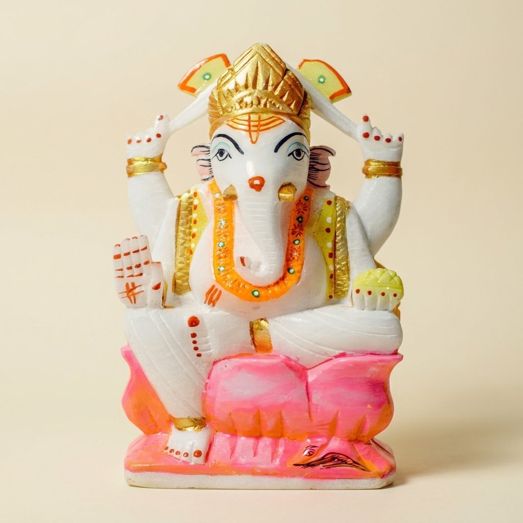 Lord Ganesh White Marble Statue — 8 Inches