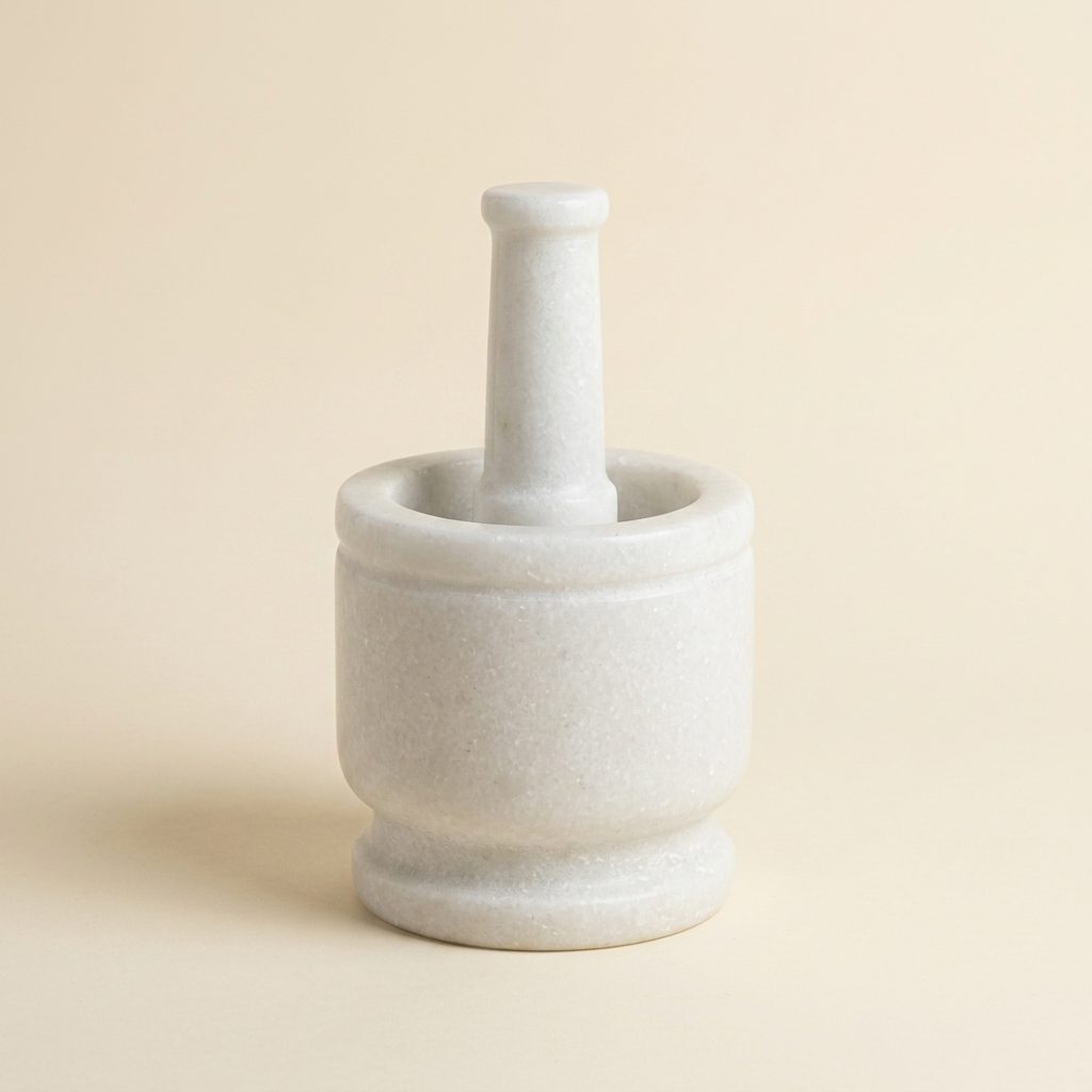 Mortar and Pestle, Imam Dasta White Marble — 6 Inches