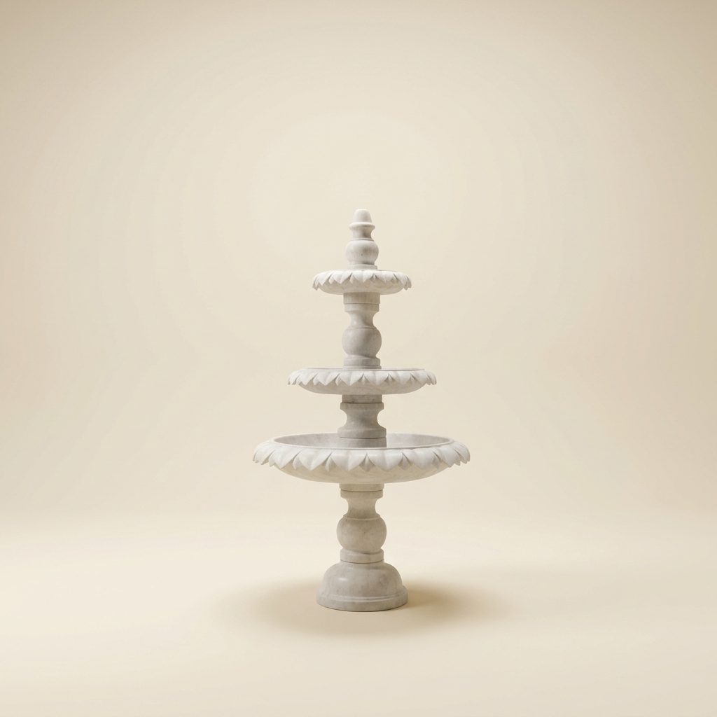 Marble Fountain Banswara Kalash Top (3-Tier) — Large, Banswara Marble