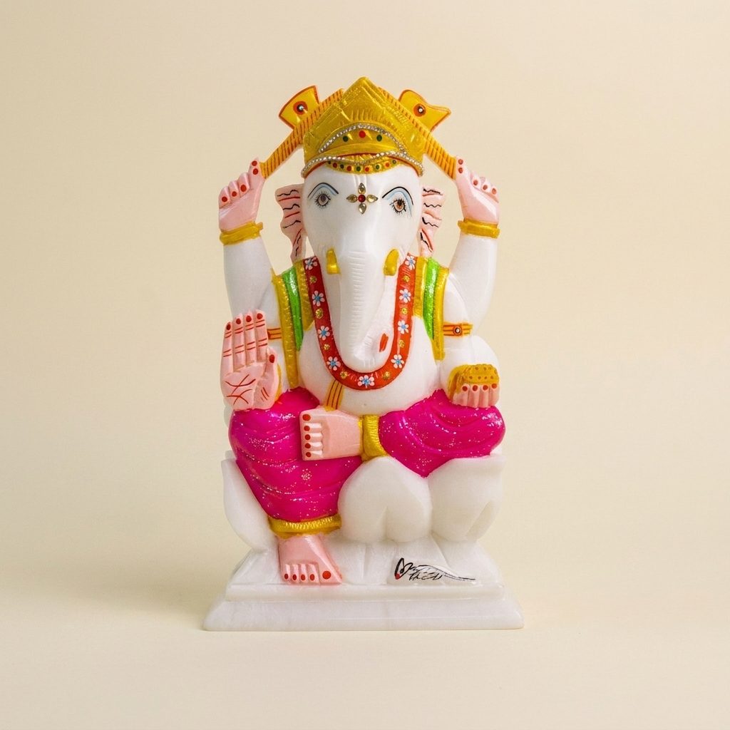Lord Ganesh, White Marble Statue — 6 Inches, Ethnic