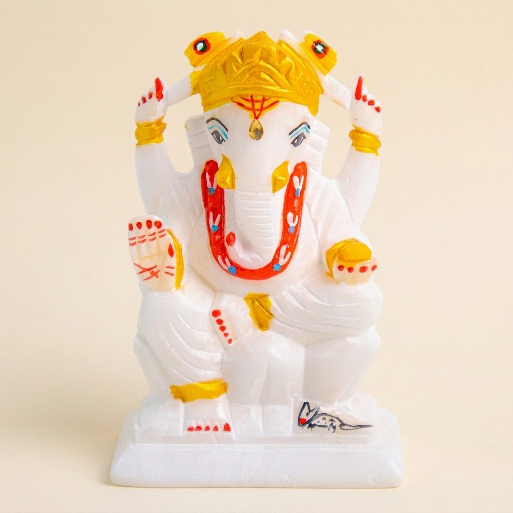 Lord Ganesh, White Marble Statue — 5 Inches
