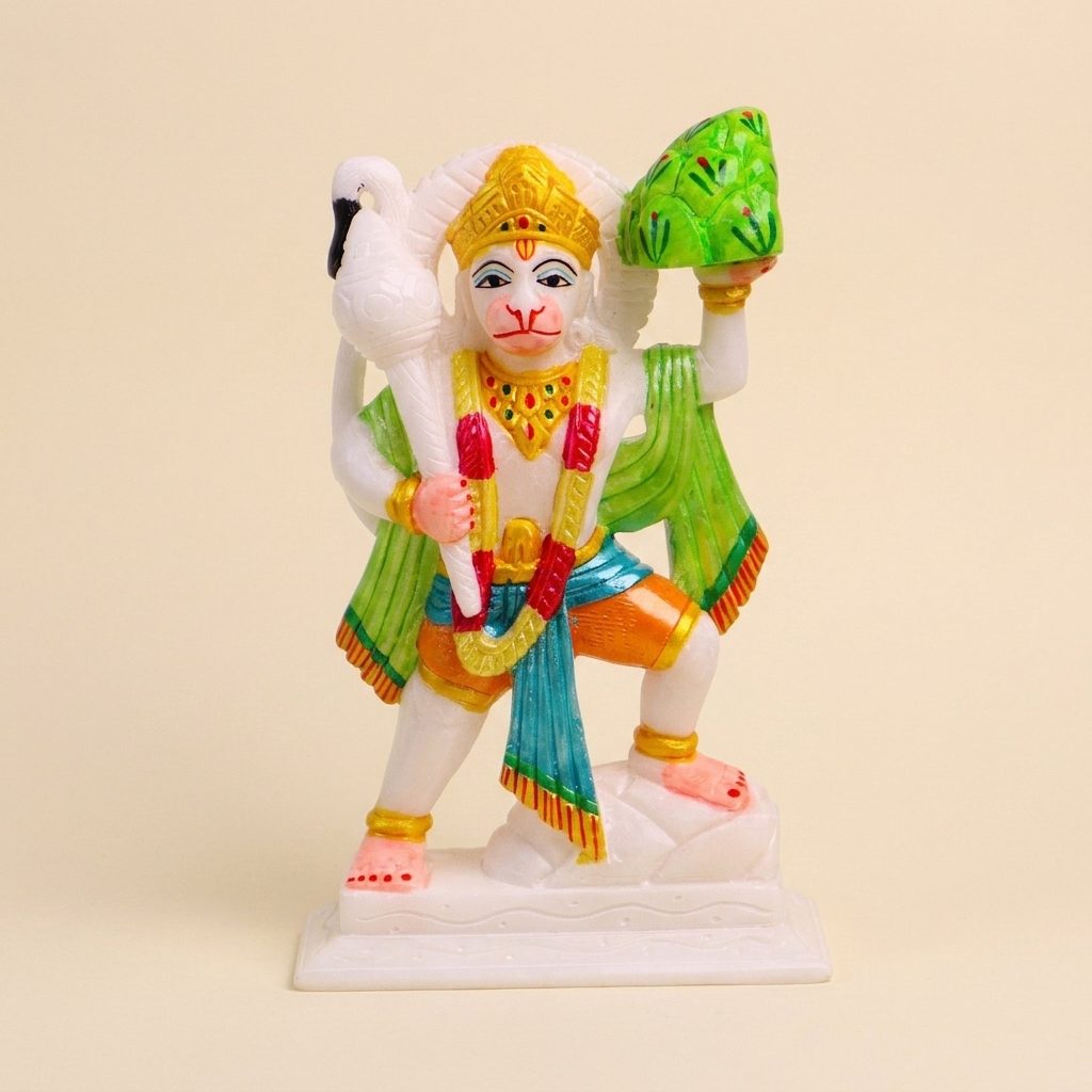 Lord Hanuman, White Marble Statue — 8 Inches
