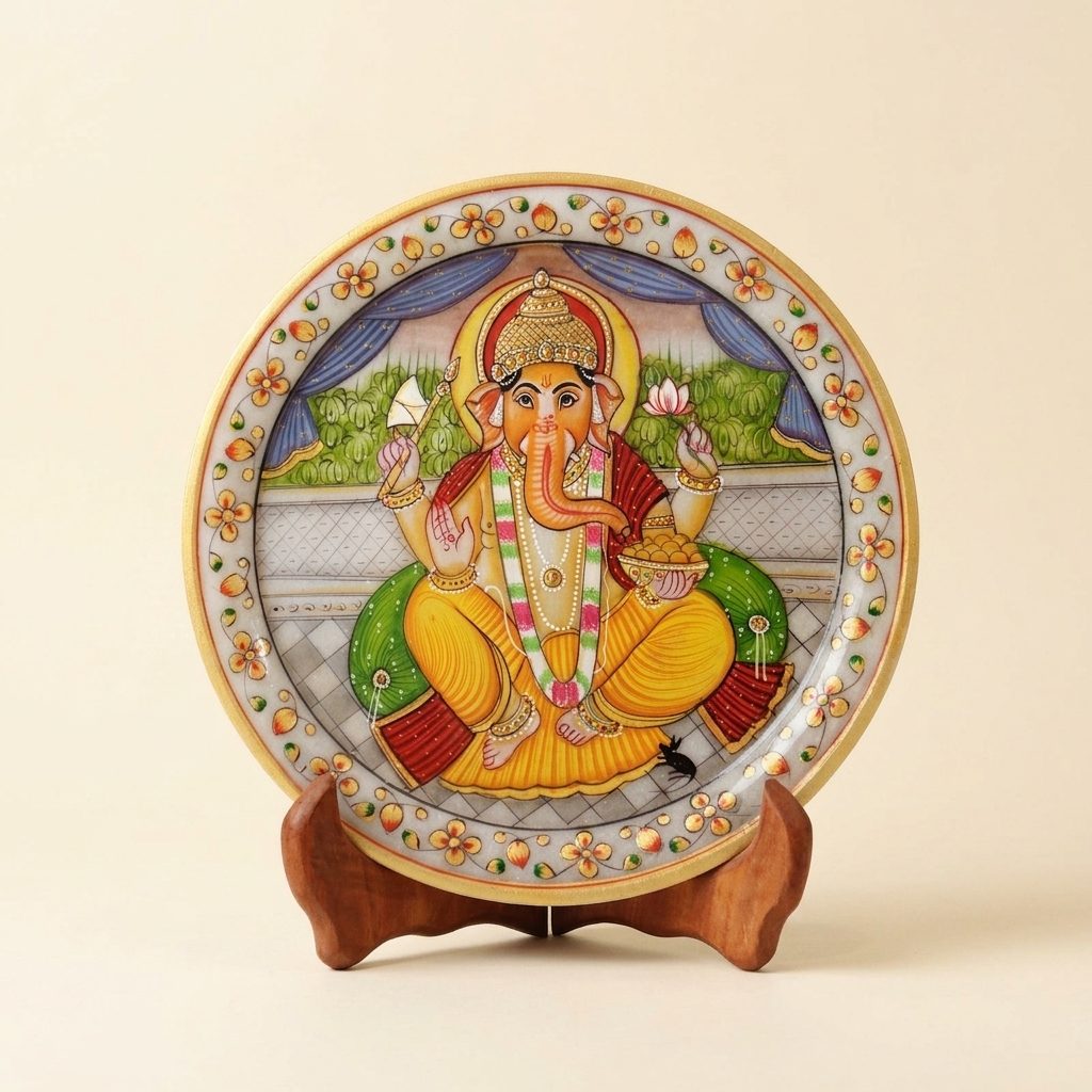 Lord Ganesh, Gold Leaf 9 Inch Marble Decorative Plate