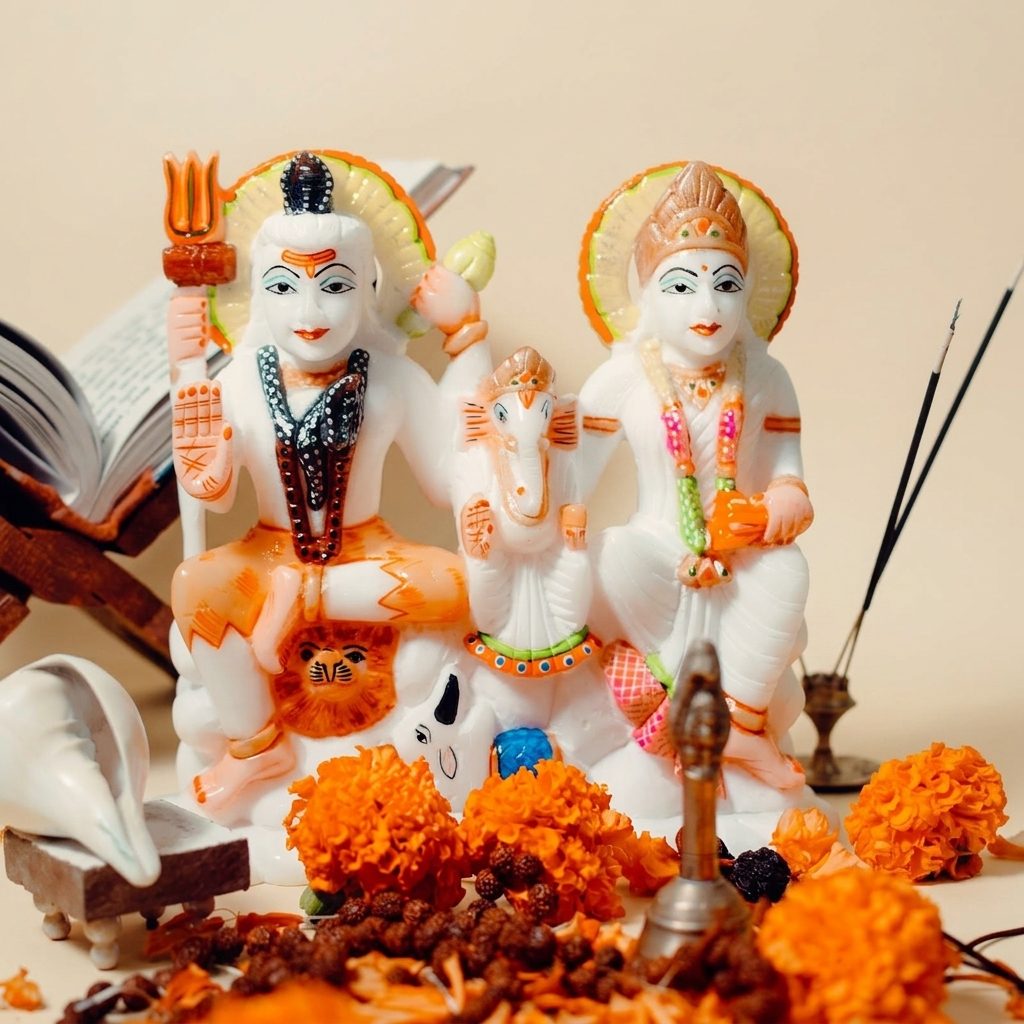 Shiv Parivar White Marble Statue — 4 Inches