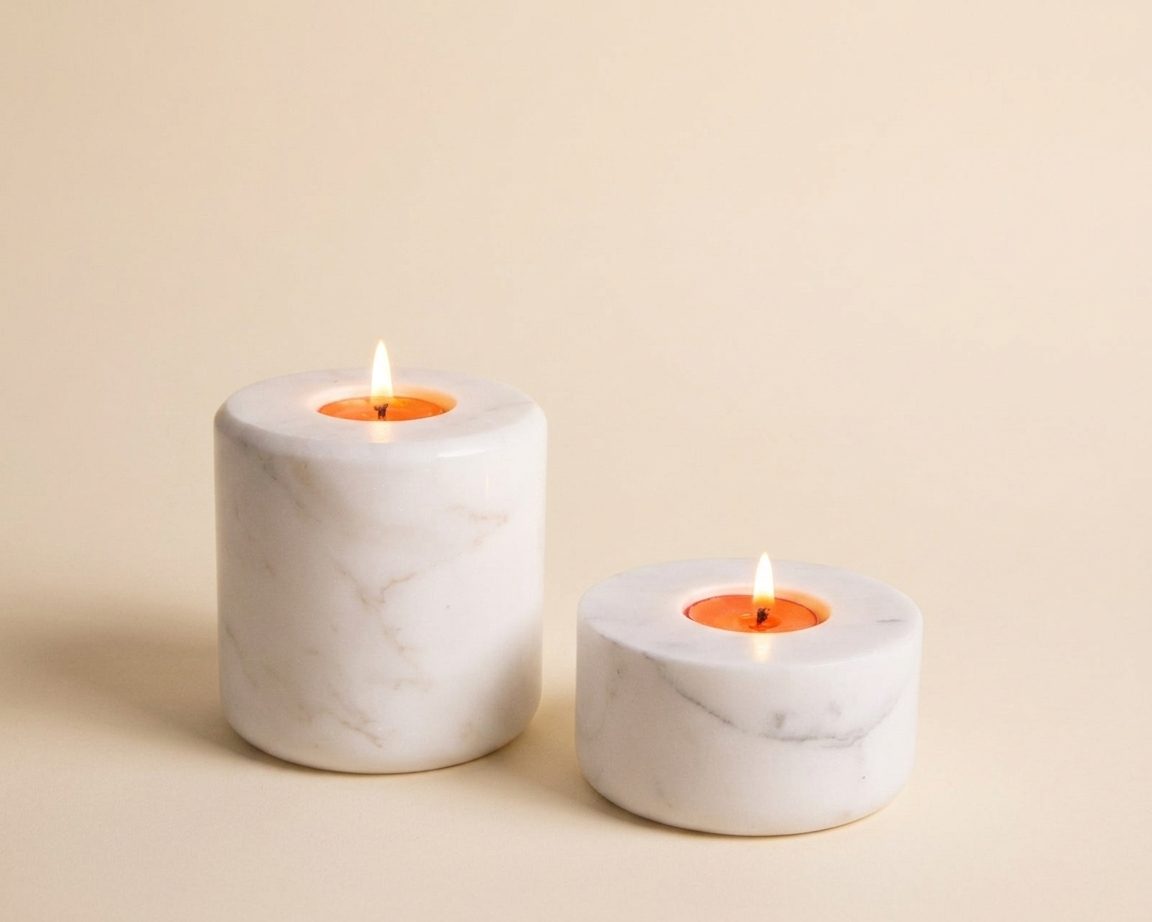 Marble Candle Holder (Statuario) — Pair