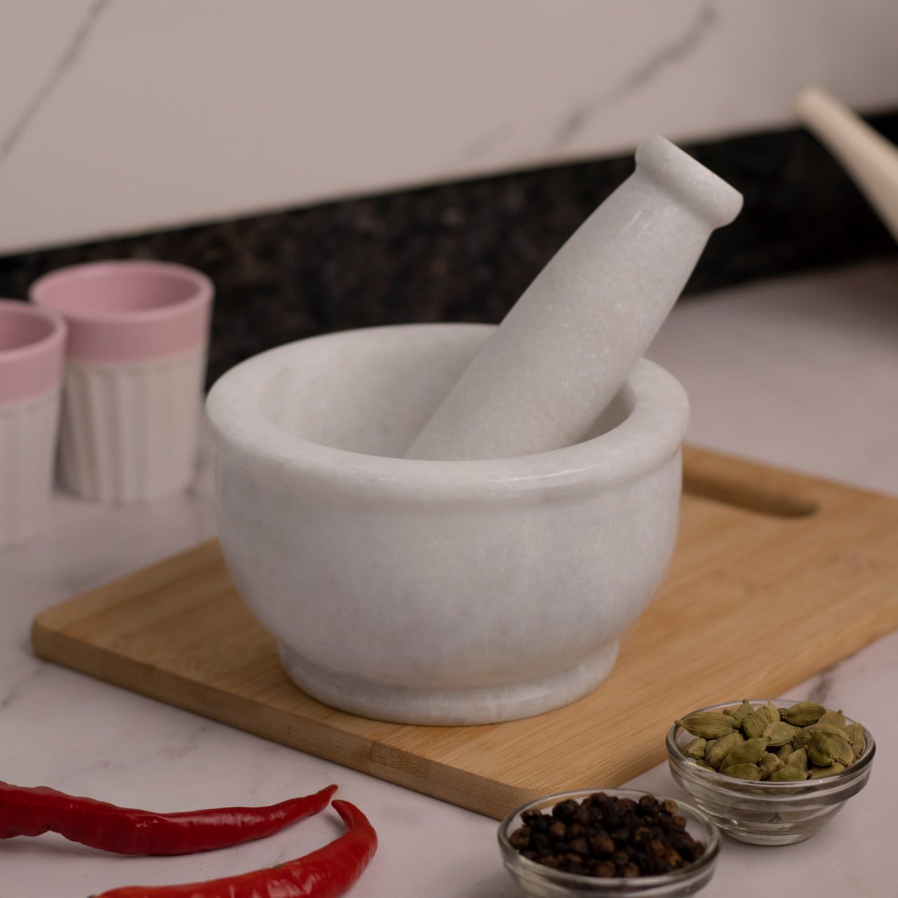 Mortar and Pestle, Wonder White — 7 Inches, Marble